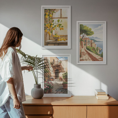 Sada nástenných dekorácií Citrusové plody v kuchyni morského mestečka