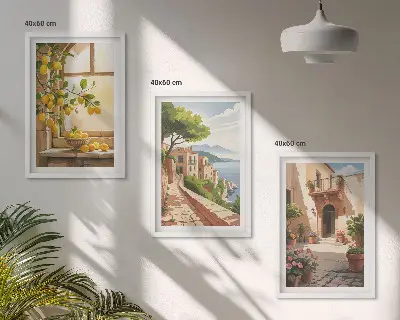 Sada nástenných dekorácií citrusové plody v kuchyni prímorského mestečka
