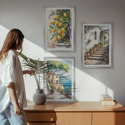 Sada nástenných dekorácií citróny, kvety a výhľad na more