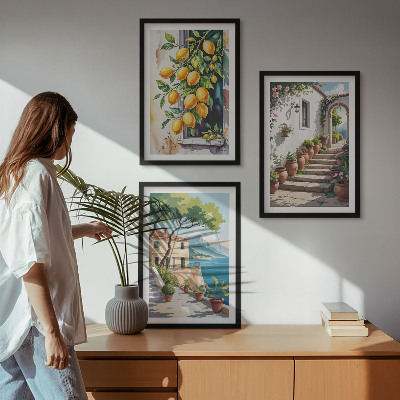 Sada nástenných dekorácií Citróny, kvety, výhľad na more