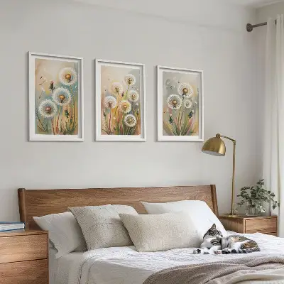 Nástenná galéria púpavové kvety s pastelovými trávami