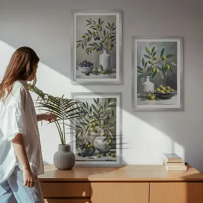 Sada nástenných dekorácií keramické olivy v sivej farbe