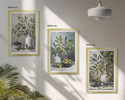 Sada nástenných dekorácií keramické olivy v sivej farbe