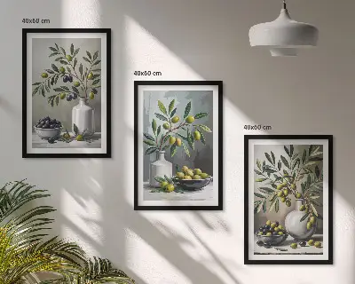 Sada nástenných dekorácií keramické olivy v sivej farbe