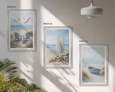 Nástenná galéria s motívom plážových surfov a vtákov