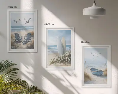 Nástenná galéria s motívom plážových surfov a vtákov