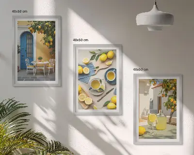 Sada nástenných dekorácií citróny s limonádou pred modrými dverami