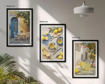 Sada nástenných dekorácií citróny s limonádou pred modrými dverami