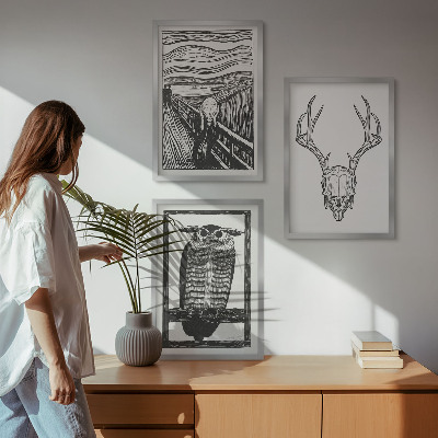 Nástenná galéria grafika kričiacej lebky sov