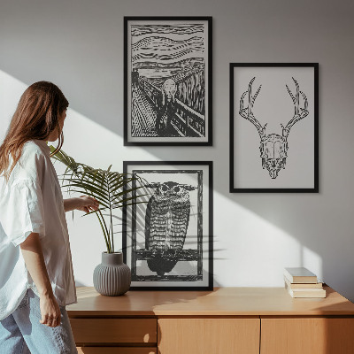 Nástenná galéria grafika kričiacej lebky sov
