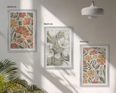 Sada nástenných dekorácií kvetinové vzory v oranžovej a zelenej farbe