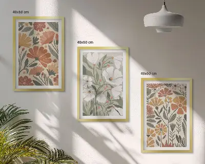 Sada nástenných dekorácií kvetinové vzory v oranžovej a zelenej farbe