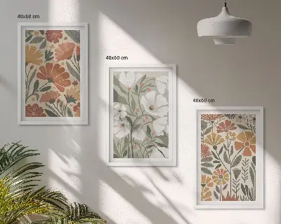 Sada nástenných dekorácií kvetinové vzory v oranžovej a zelenej farbe