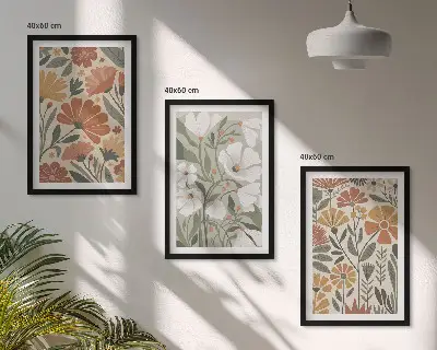 Sada nástenných dekorácií kvetinové vzory v oranžovej a zelenej farbe