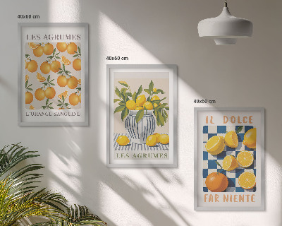 Sada nástenných dekorácií Retro žlté citrusové ovocie