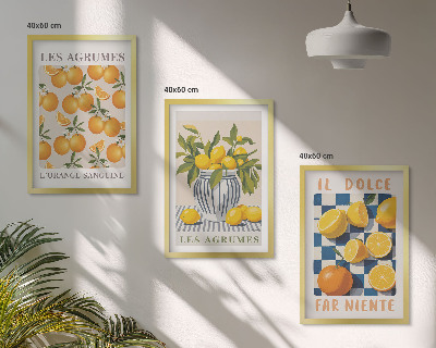 Sada nástenných dekorácií Retro žlté citrusové ovocie