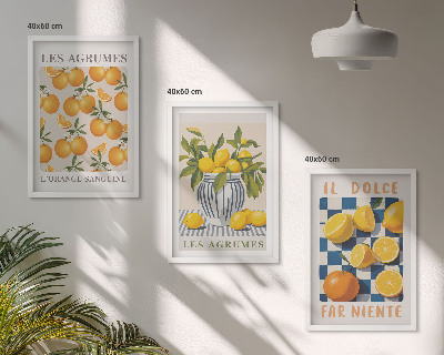 Sada nástenných dekorácií Retro žlté citrusové ovocie