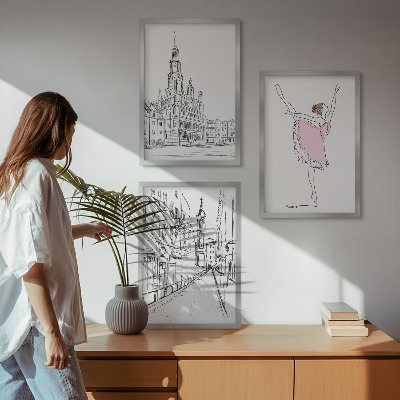 Sada nástenných dekorácií Štýlové baleríny a architektúra