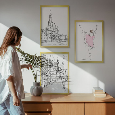 Sada nástenných dekorácií Štýlové baleríny a architektúra