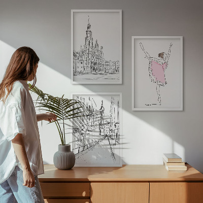 Sada nástenných dekorácií Štýlové baleríny a architektúra