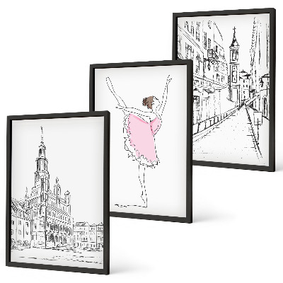 Sada nástenných dekorácií Štýlové baleríny a architektúra