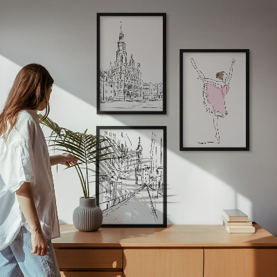Sada nástenných dekorácií Štýlové baleríny a architektúra