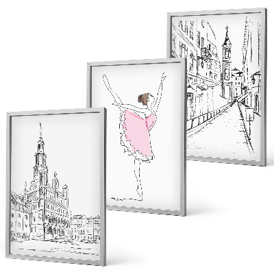 Sada nástenných dekorácií Štýlové baleríny a architektúra