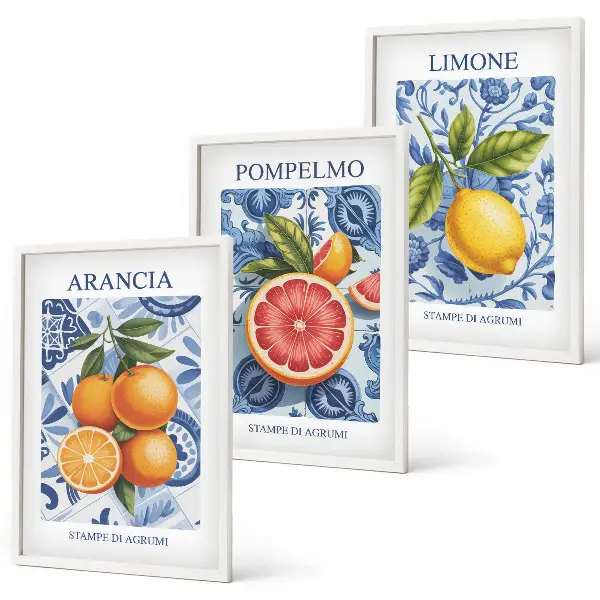 Nástenná galéria vintage ilustrácie s motívom citrusového ovocia