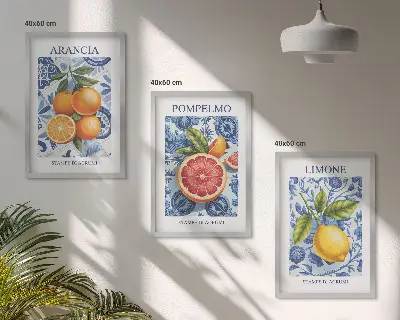 Nástenná galéria vintage ilustrácie s motívom citrusového ovocia