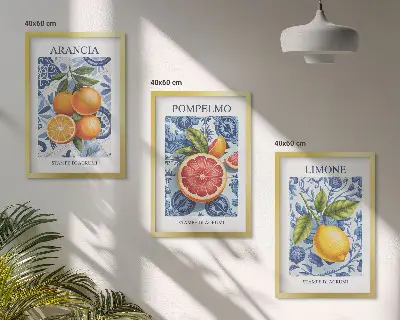 Nástenná galéria vintage ilustrácie s motívom citrusového ovocia