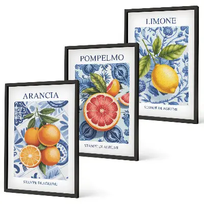 Nástenná galéria vintage ilustrácie s motívom citrusového ovocia