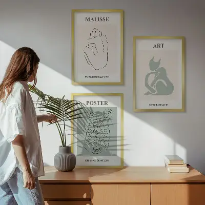 Sada nástenných dekorácií zelenobéžové plagáty v štýle Matisse
