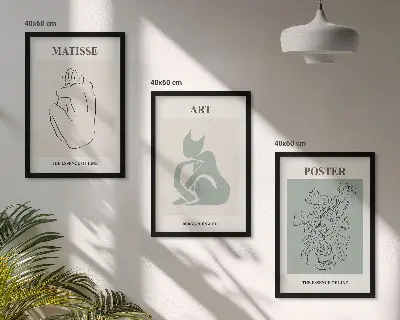 Sada nástenných dekorácií zelenobéžové plagáty v štýle Matisse