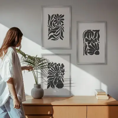 Sada nástenných dekorácií s abstraktnými rastlinnými vzormi