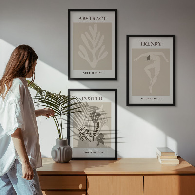 Sada nástenných dekorácií Kvetinové vzory béžovo hnedá