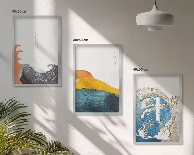 Sada nástenných dekorácií s motívom japonských grafických vĺn