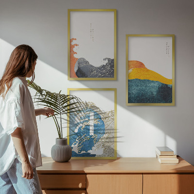 Sada nástenných dekorácií Vlny japonského grafického štýlu