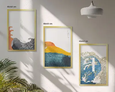 Sada nástenných dekorácií s motívom japonských grafických vĺn