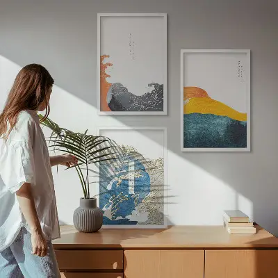 Sada nástenných dekorácií s motívom japonských grafických vĺn
