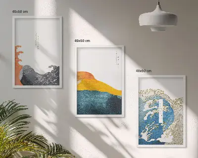 Sada nástenných dekorácií s motívom japonských grafických vĺn