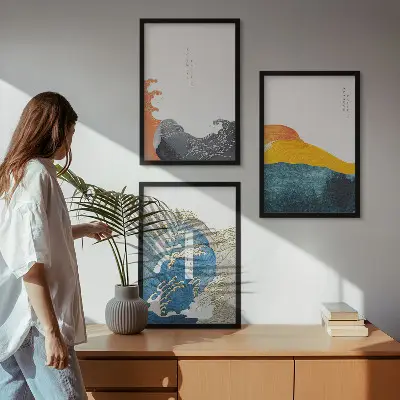 Sada nástenných dekorácií s motívom japonských grafických vĺn
