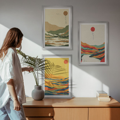 Nástenná galéria Farebné vzory hôr rieky Japandi