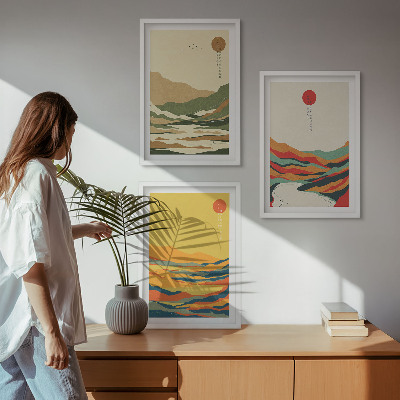 Nástenná galéria Farebné vzory hôr rieky Japandi