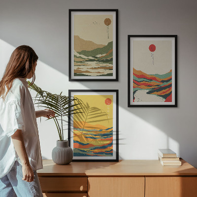 Nástenná galéria Farebné vzory hôr rieky Japandi
