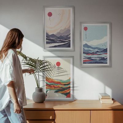Sada nástenných dekorácií Japonské horské abstrakcie