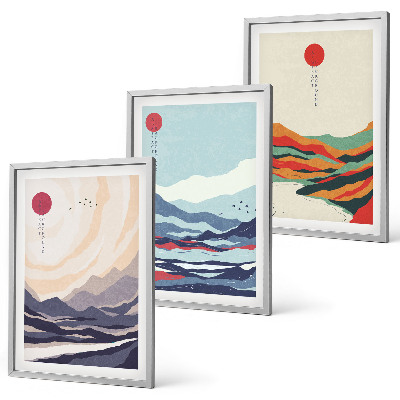 Sada nástenných dekorácií Japonské horské abstrakcie
