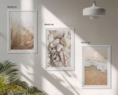 Nástenná galéria s motívmi pláže, mušlí a vĺn