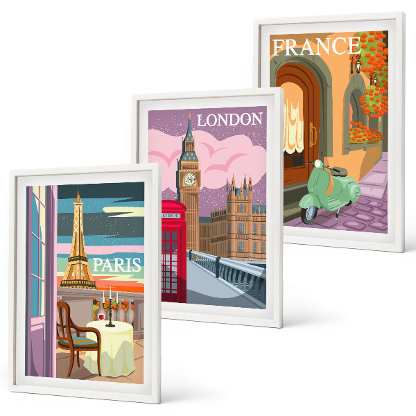Sada nástenných dekorácií Výhľady na Paríž Londýn retro
