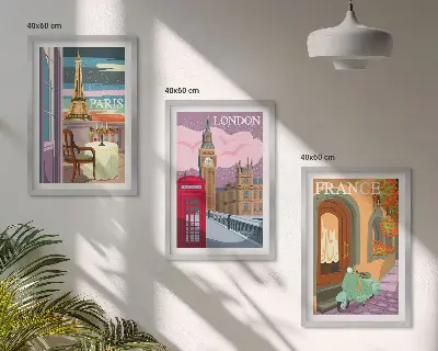 Sada nástenných dekorácií výhľady na Paríž a Londýn v retro štýle