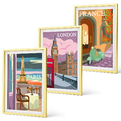 Sada nástenných dekorácií Výhľady na Paríž Londýn retro